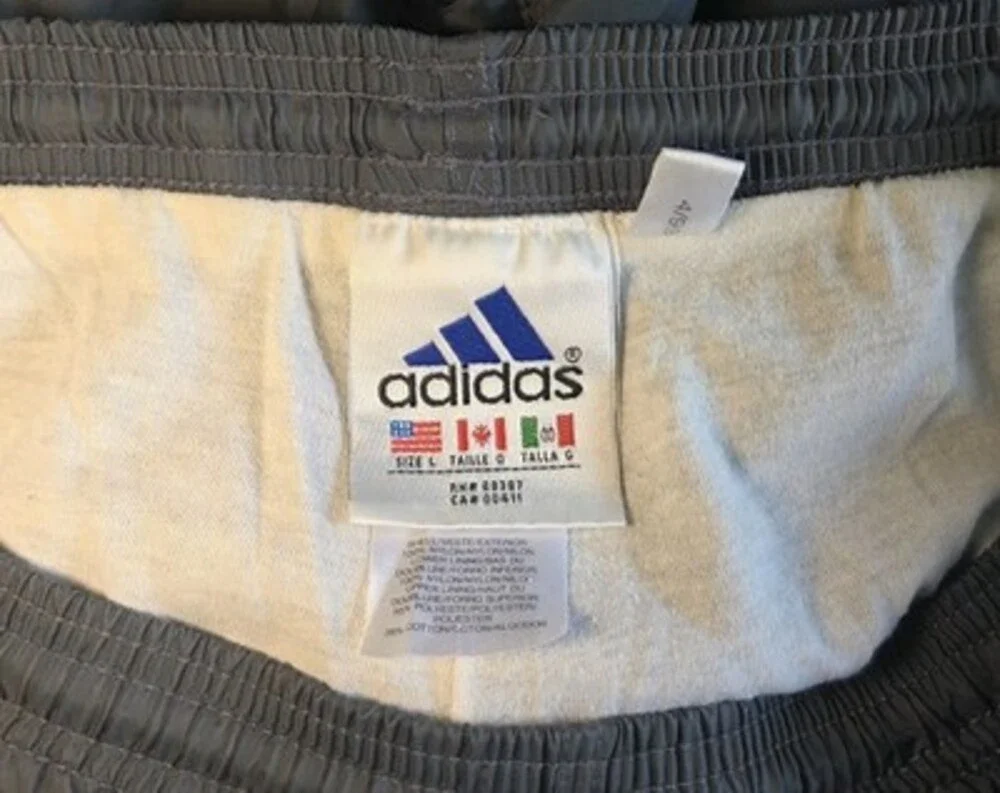 Vtg Y2K Adidas Track Pants Sz L Gray Stripes Nylon Lined Burgundy Yellow Logo